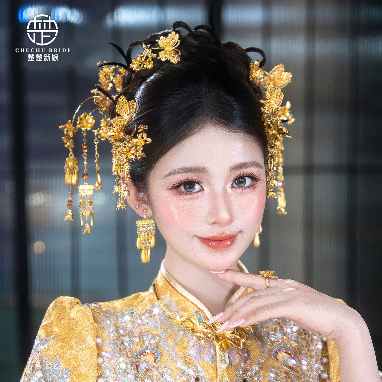 2026新款全金色龙凤褂婚礼发饰