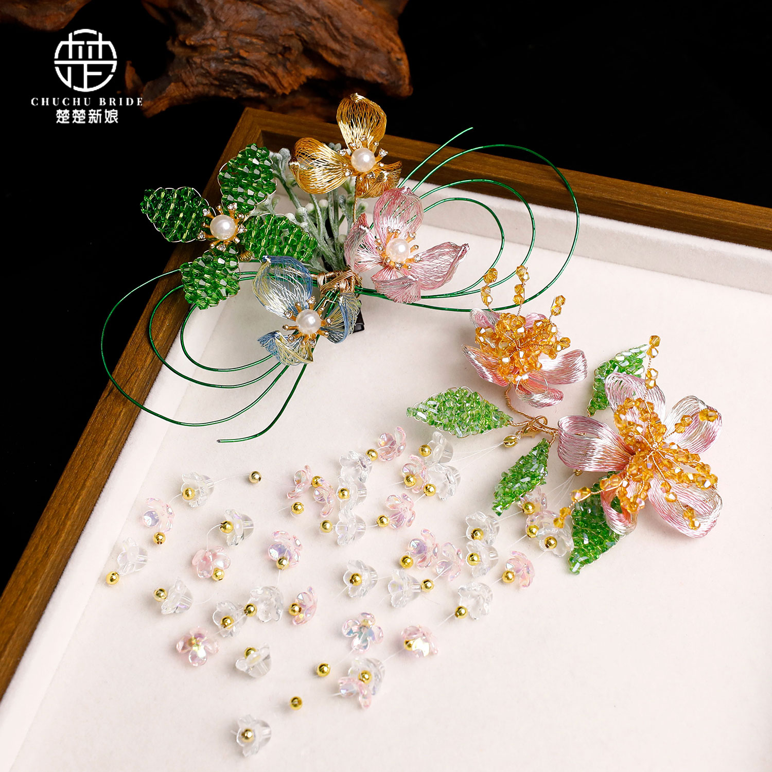 小众新中式仿真花编制发簪
