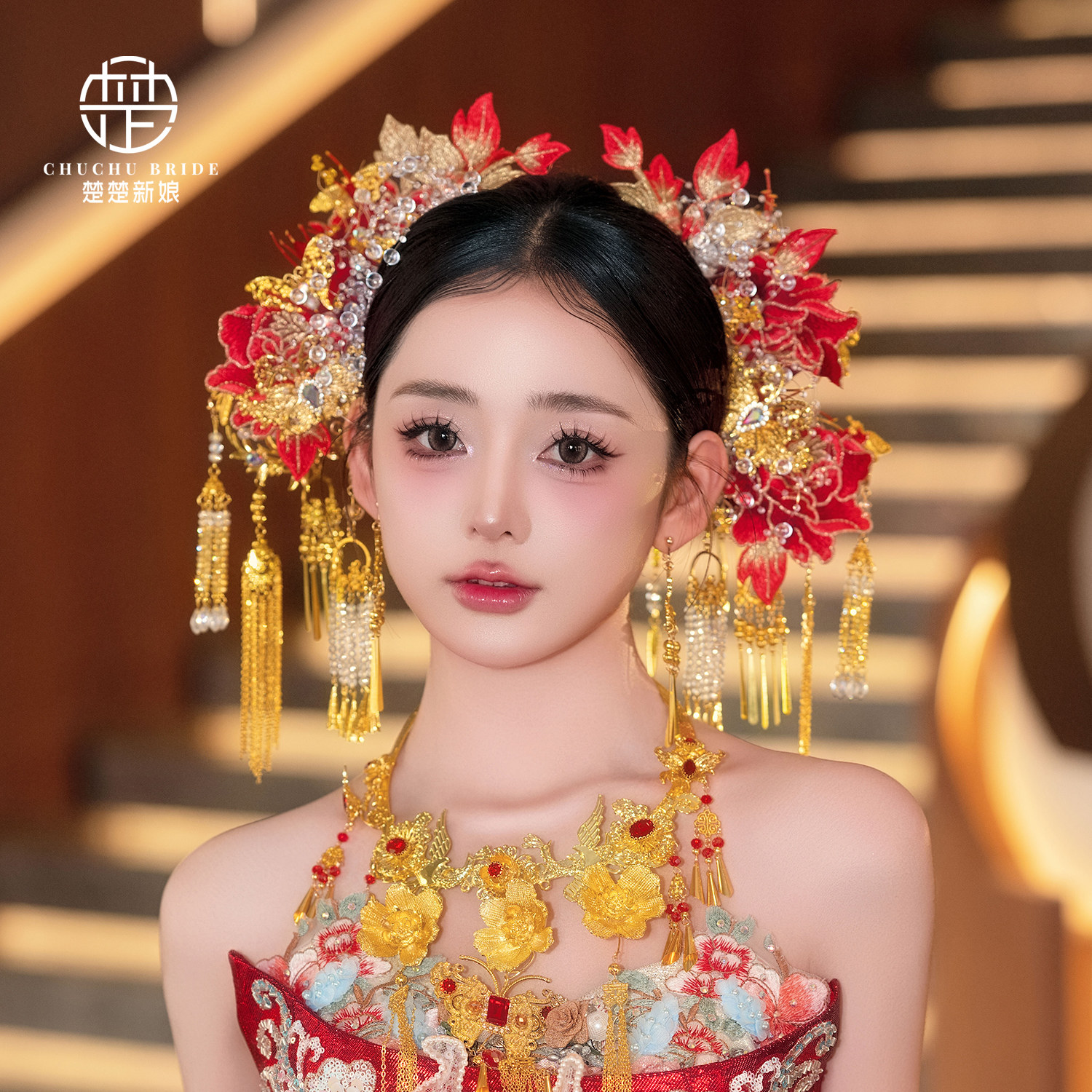 楚楚新娘中式婚礼凤冠古装发饰