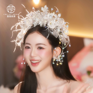 楚楚新娘日韩婚礼水钻合金灵动羽毛发箍皇冠发饰婚纱跟妆头饰