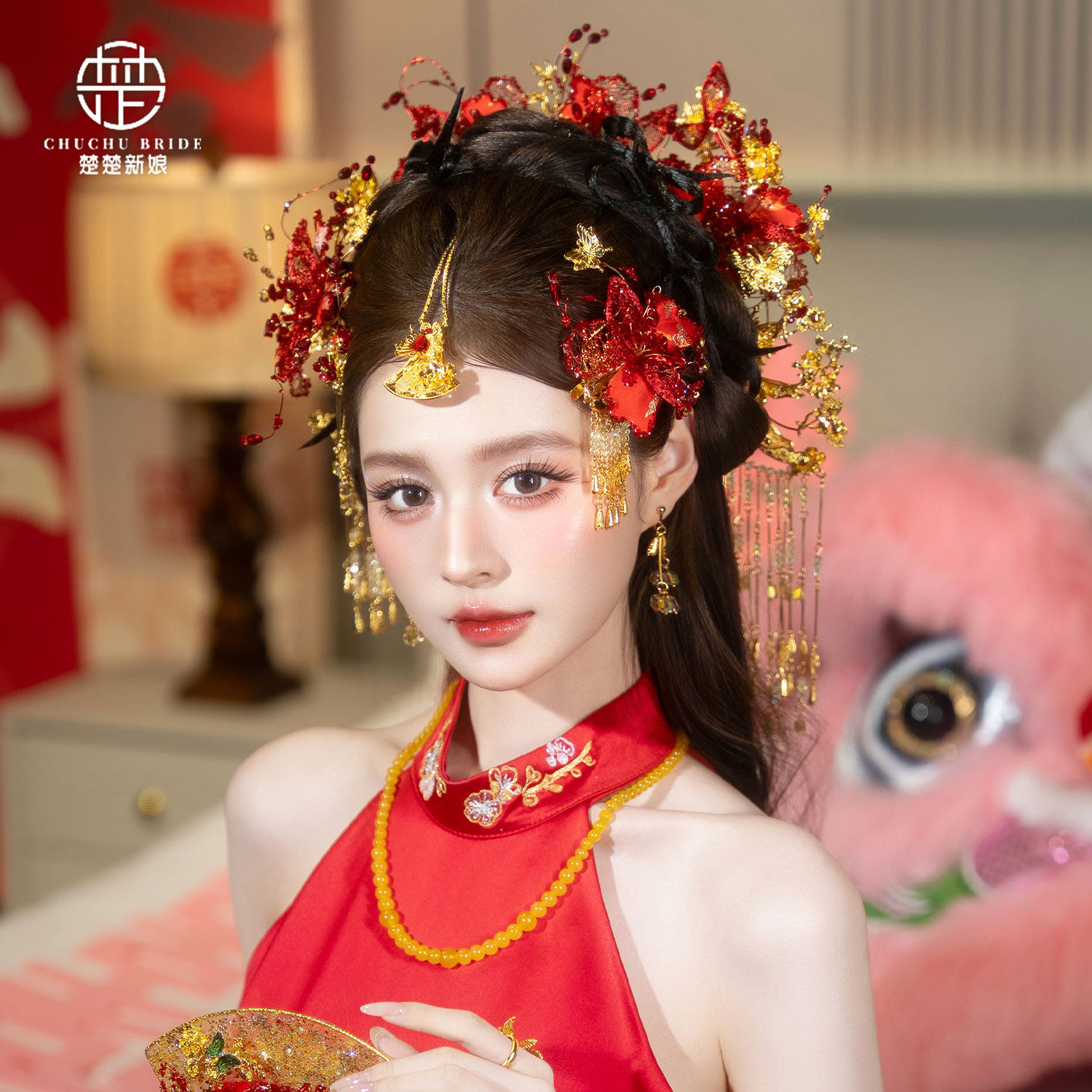新中式金色蝴蝶掐丝凤冠发饰