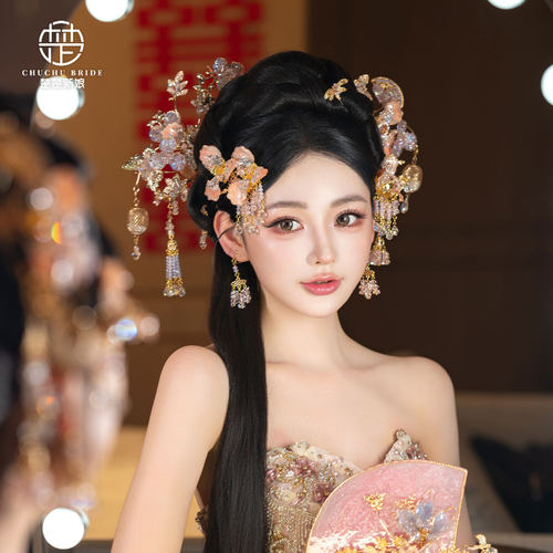 新娘汉服手工花头饰套装