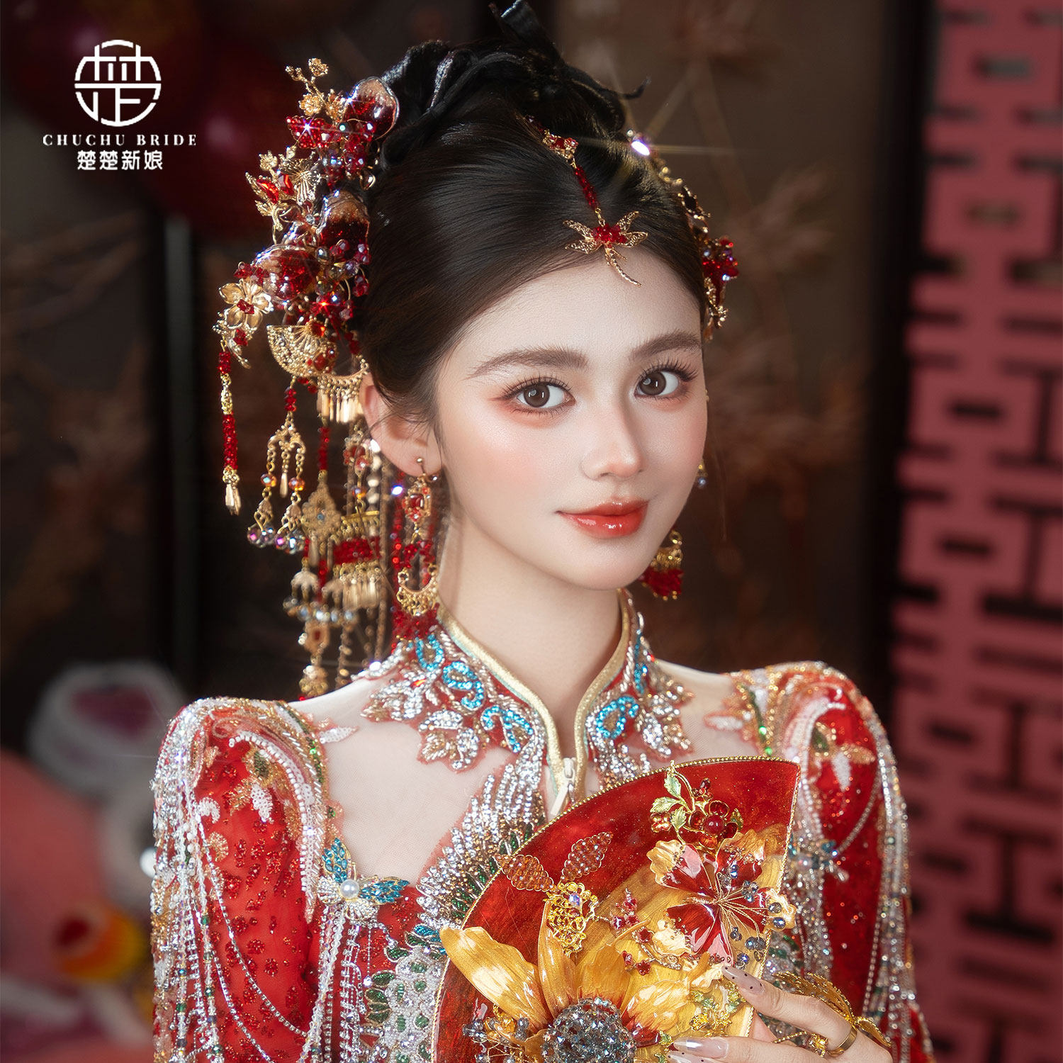 新娘减龄水凝花朵蜻蜓秀禾服头饰中式复古新娘精致高级感古装发饰