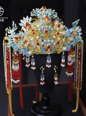 汉服凤冠头饰奢华中式婚礼凤冠霞帔明制发饰大气圆冠结婚饰品新品