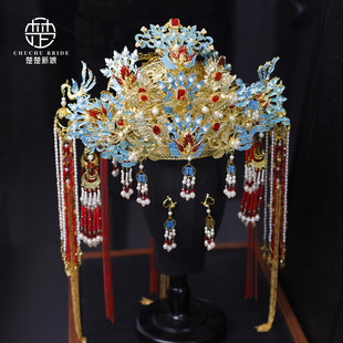 汉服凤冠头饰奢华中式婚礼凤冠霞帔明制发饰大气圆冠结婚饰品新品