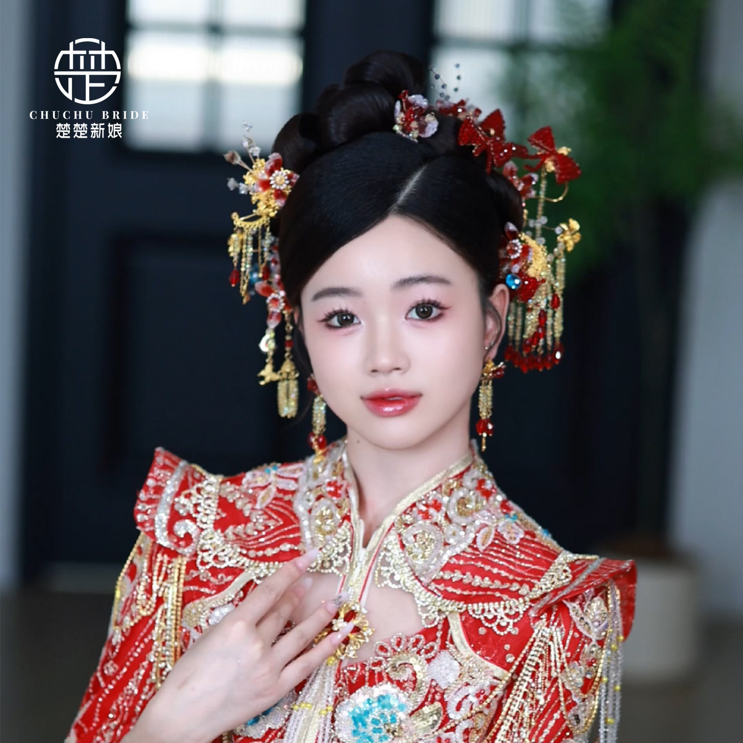 新娘中式红色发簪头饰