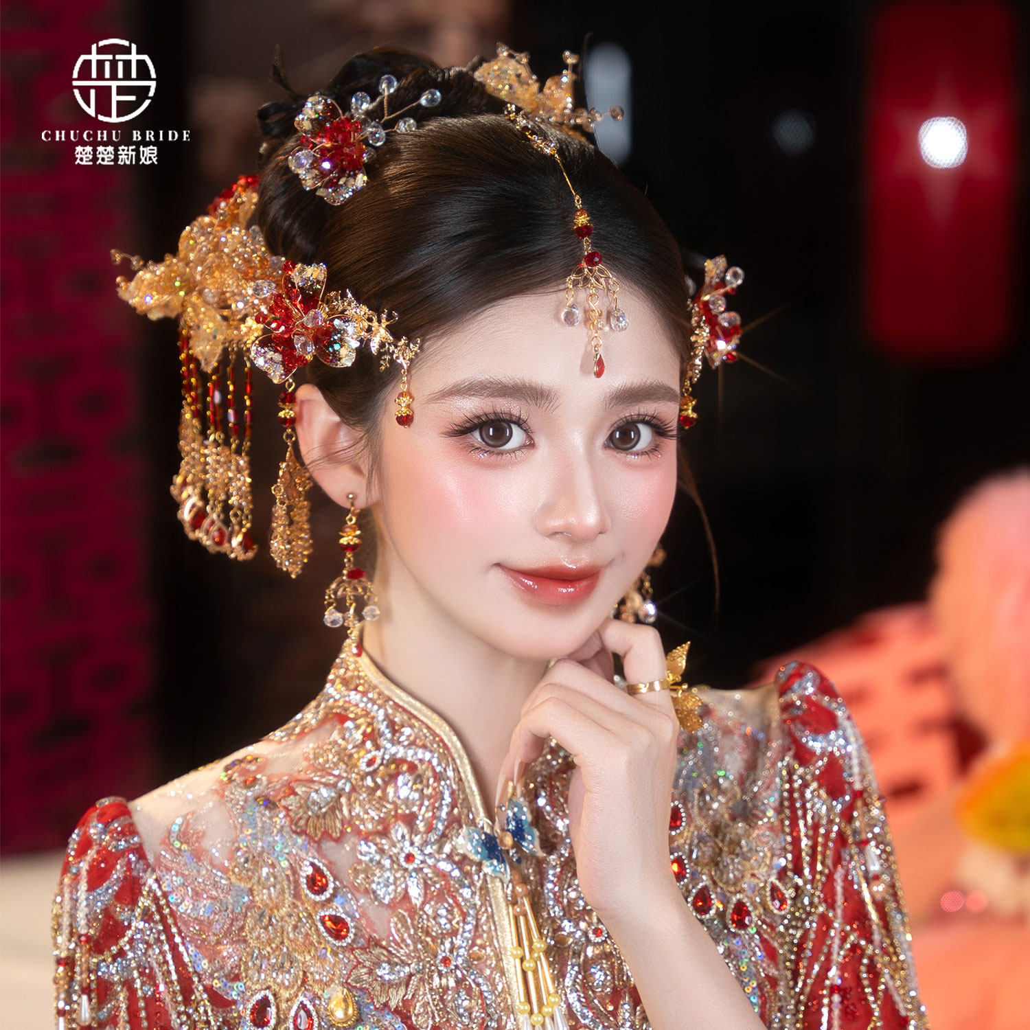 新中式手工流苏龙凤新娘发夹