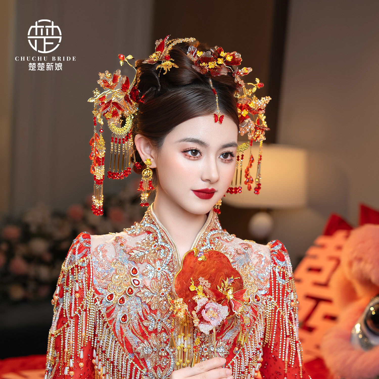 2025新款新娘头饰秀禾服发饰新中式红色蝴蝶发簪古风汉服气质配饰,饰品/流行首饰/时尚饰品新,发饰,淘宝优惠券,粉丝福利购,淘宝优惠卷