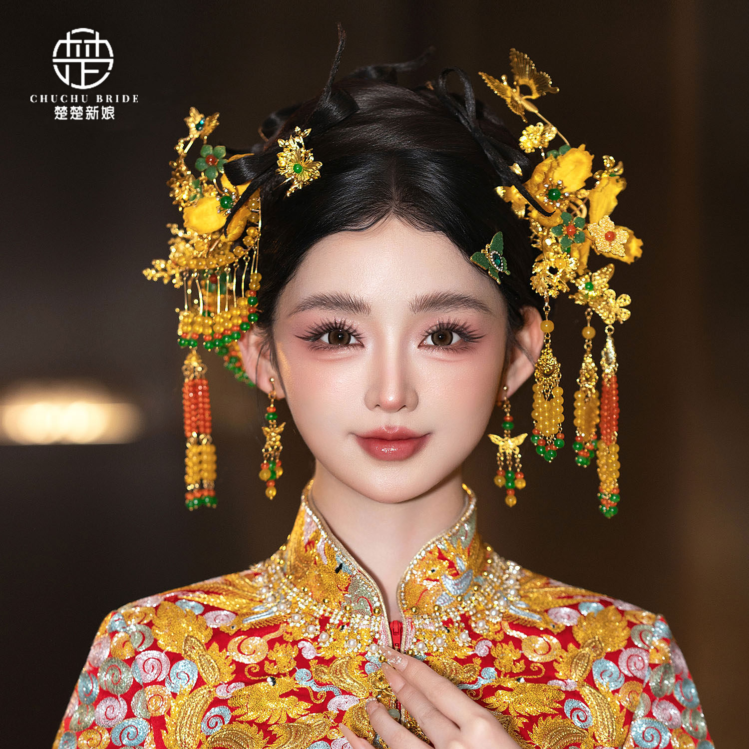 2026新款金色花朵发簪步摇简约精致凤钗龙凤褂汉服秀禾服头饰结婚