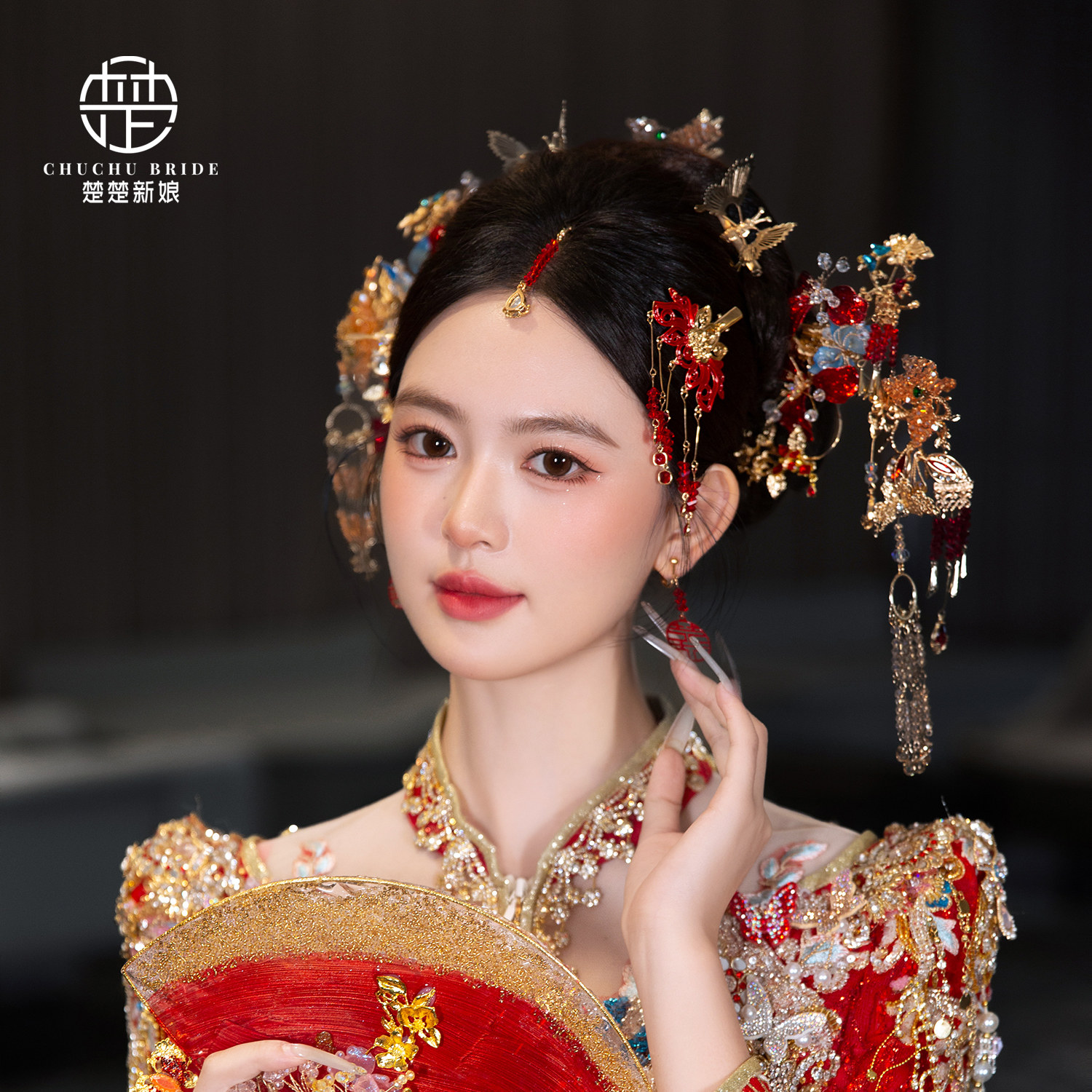 水晶流苏额饰龙凤褂造型发饰