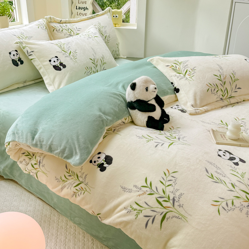 冬季加厚牛奶绒四件套清新泡泡绒单被套法莱绒被罩150*180*20