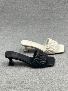 2025夏季 拖鞋 新款 凉鞋 女 欧货真皮软羊皮细跟露趾高跟鞋 欧洲站女鞋