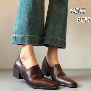 一脚蹬小皮鞋 法式 复古褶皱粗跟乐福鞋 女2026款 通勤风方头百搭单鞋