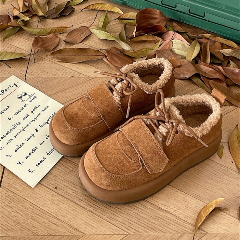 小黄桃 复古厚底保暖羊羔毛单鞋2024年秋冬新款增高短筒棉鞋子女,女鞋,深口单鞋,淘宝优惠券,粉丝福利购,淘宝优惠卷