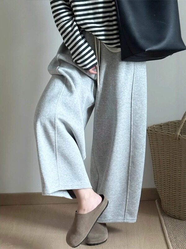 灰色阔腿弯刀运动卫裤子女秋小个子大码休闲裤今年流行九分梧桐裤