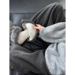 慵懒感加厚绒阔腿裤 加绒灰色糯米裤 今年流行爆款 2025新款 子女冬季