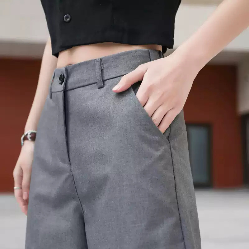 西装短裤女春款2024新款韩版高腰显瘦宽松休闲黑色直筒阔腿五分裤