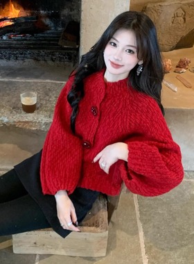 新年红色针织衫毛衣季2026新款过年穿搭好看独漂亮小上衣0115k