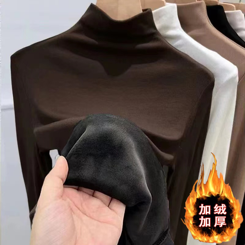 2025高领加绒打底衫女秋冬美拉德大码胖修身内搭加厚保暖中1205u1