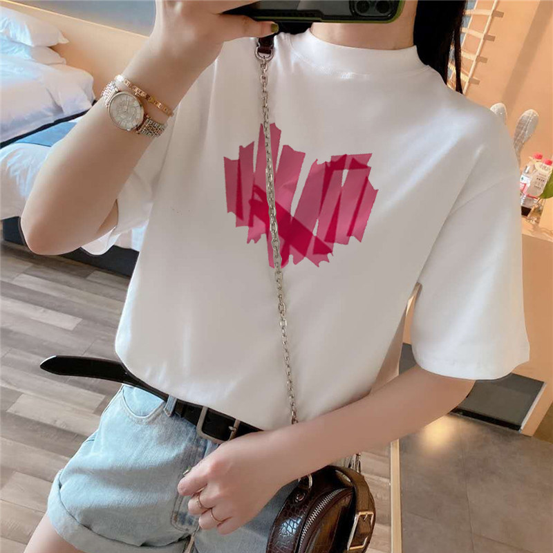 纯棉白色短袖t恤女2026春季新款韩版宽松休闲半高领半袖体恤上衣