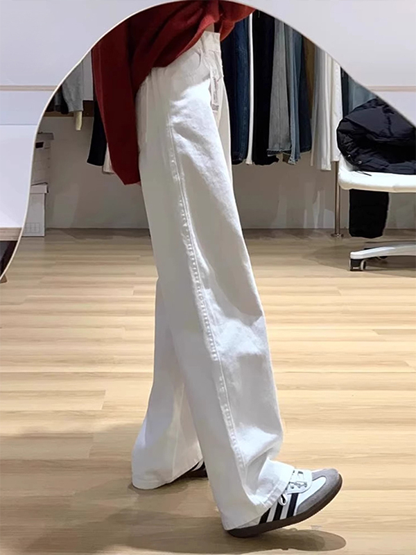 白色高腰直筒牛仔裤子2025今年流行爆款女秋季小个子阔腿拖地裤子