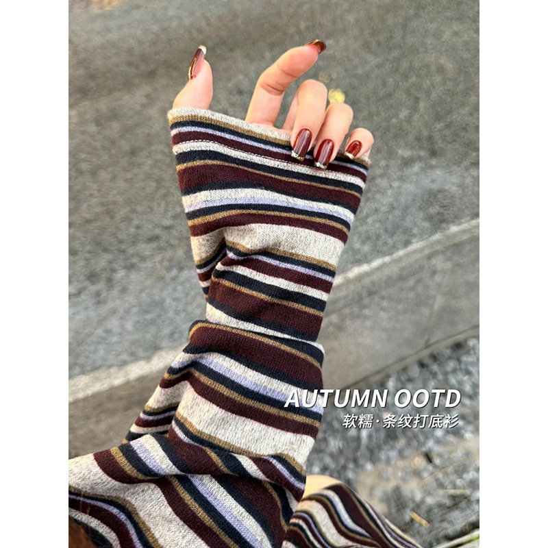 复古软糯条纹长袖T恤女春季2026新款宽松慵懒风内搭打底衫上0124e,女装/女士精品,T恤,淘宝优惠券,粉丝福利购,淘宝优惠卷