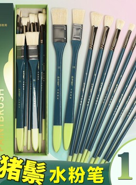 青竹青绿水粉笔套装美术生专用油画丙烯排笔画笔刷子颜料笔猪鬃扇形笔美术色彩笔专业初学者绘画画笔工具全套