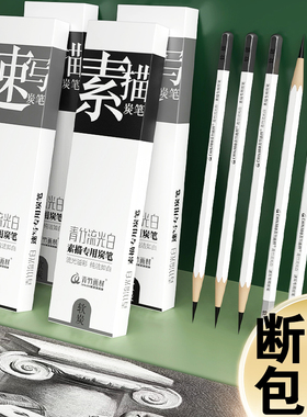青竹流光白炭笔素描铅笔绘画炭笔美术生专用碳笔初学者绘画素描工具套装速写专用笔2B软中硬素描笔软碳笔