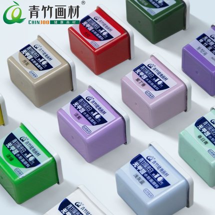 青竹水粉颜料补充装果冻方杯80ml单颗美术生专用绘画颜料流光白套装补充杯学生艺考联考集训专用钛白黑色颜料