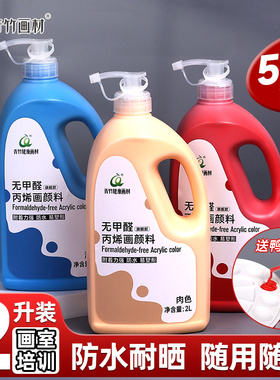 青竹丙烯颜料墙绘专用画室美术生专用画画颜料无甲醛1L2L大桶 哑光防水防晒不掉色白色金色颜料墙画涂料批发