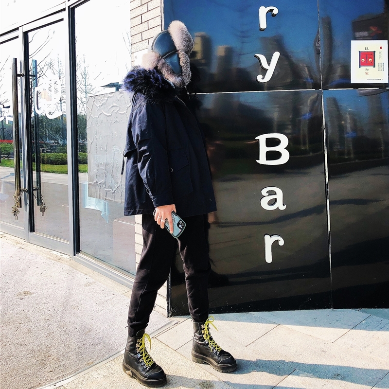 冬季新款女装短款工装大毛领外套