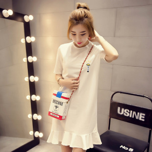 夏装 女装 绣花短袖 中长款 荷叶边中长裙 2024韩版 连衣裙女打底衫 新款