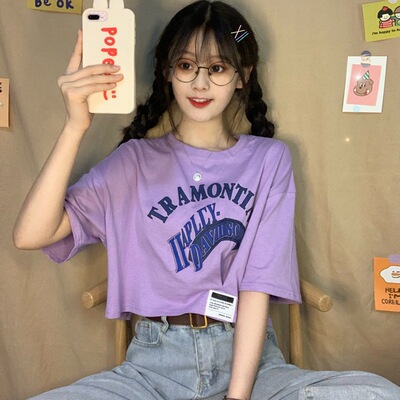 个性时尚班服设计感小众短袖t恤女夏宽松甜酷辣妹风短款上衣ins潮