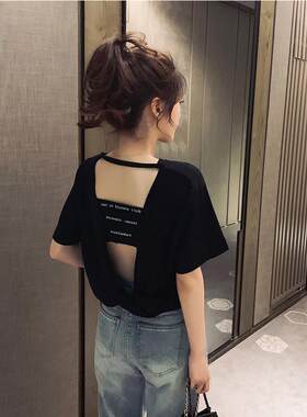 个性ins超火短袖T恤女夏季宽松韩版潮原宿风bf心机露背半袖上衣服