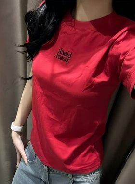 字母刺绣短袖T恤女2025夏季新款修身女式圆领学生女装上衣服女潮