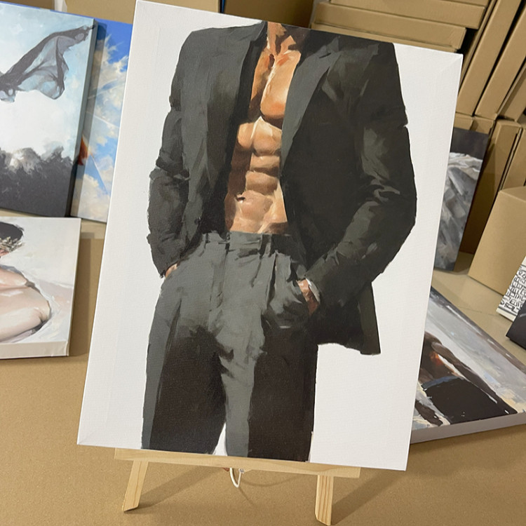 西装肌肉男高清装饰画卧室挂画喷绘油画房间室内挂墙靠墙型男