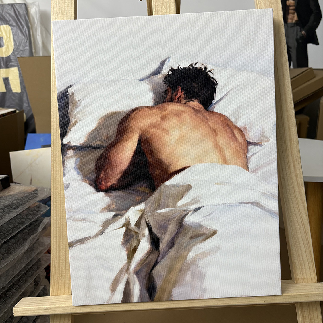 肌肉男睡梦中装饰画挂画喷绘油画卧室靠墙男体工作室画框艺术