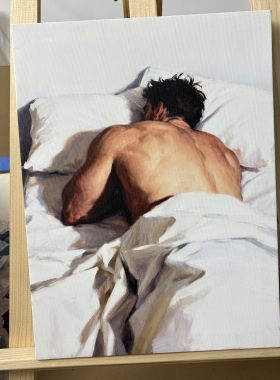 肌肉男睡梦中装饰画挂画喷绘油画卧室靠墙男体工作室画框艺术