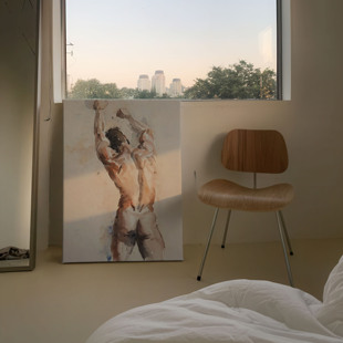 松弛感肌肉男高清装饰画卧室挂画仿水彩喷绘房间室内挂墙靠墙艺术