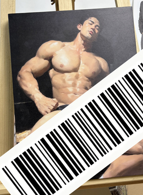 极简底写实人体装饰画健壮男士肌肉光影暗调工作室玄关软装壁画