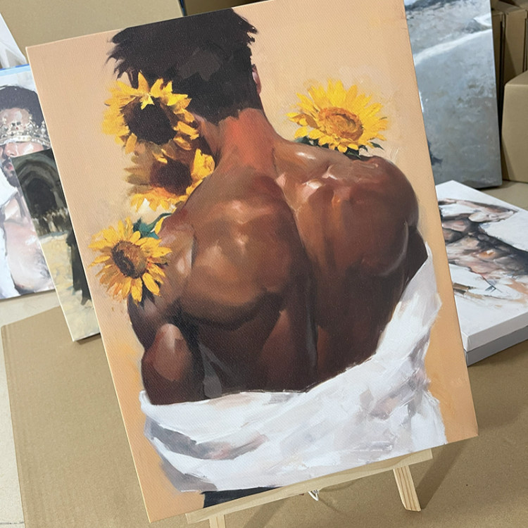 向日葵肌肉男高清装饰画卧室挂画喷绘油画房间室内挂墙靠墙型男