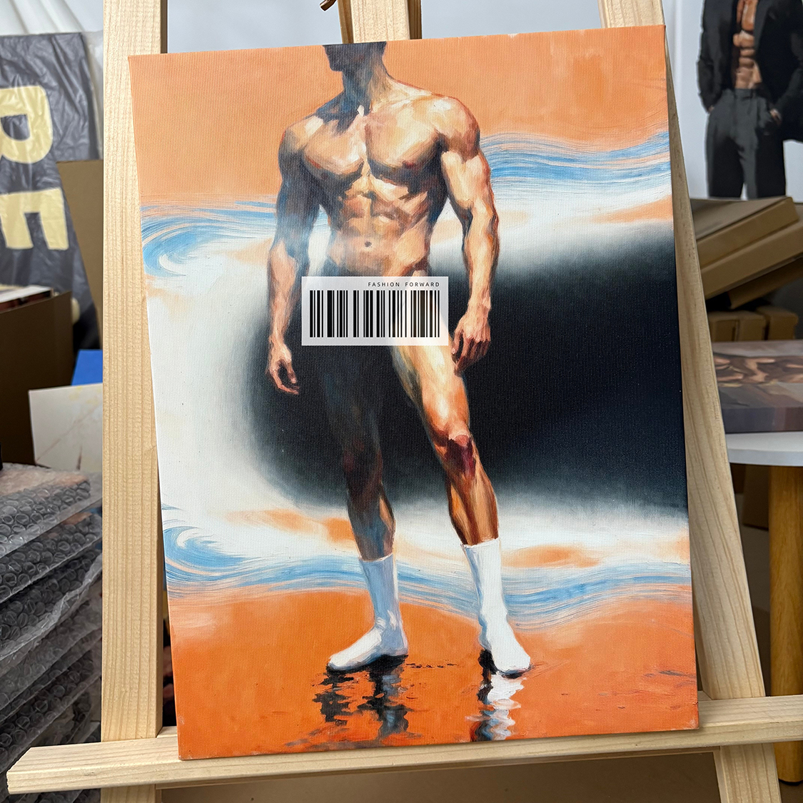 肌肉男异彩装饰画挂画喷绘油画卧室男体工作室艺术画框电表箱