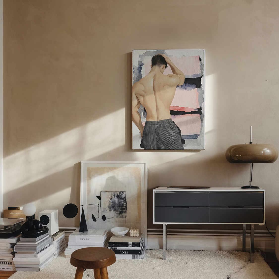 肌肉男宽背装饰画背部特写喷绘水墨卧室挂画男体工作室有型艺术