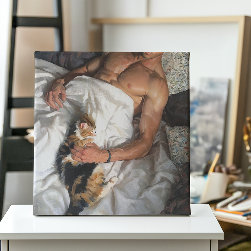 高清装饰画插画卧室挂画肌肉男猫咪画房间个性收藏挂墙床头艺术图片