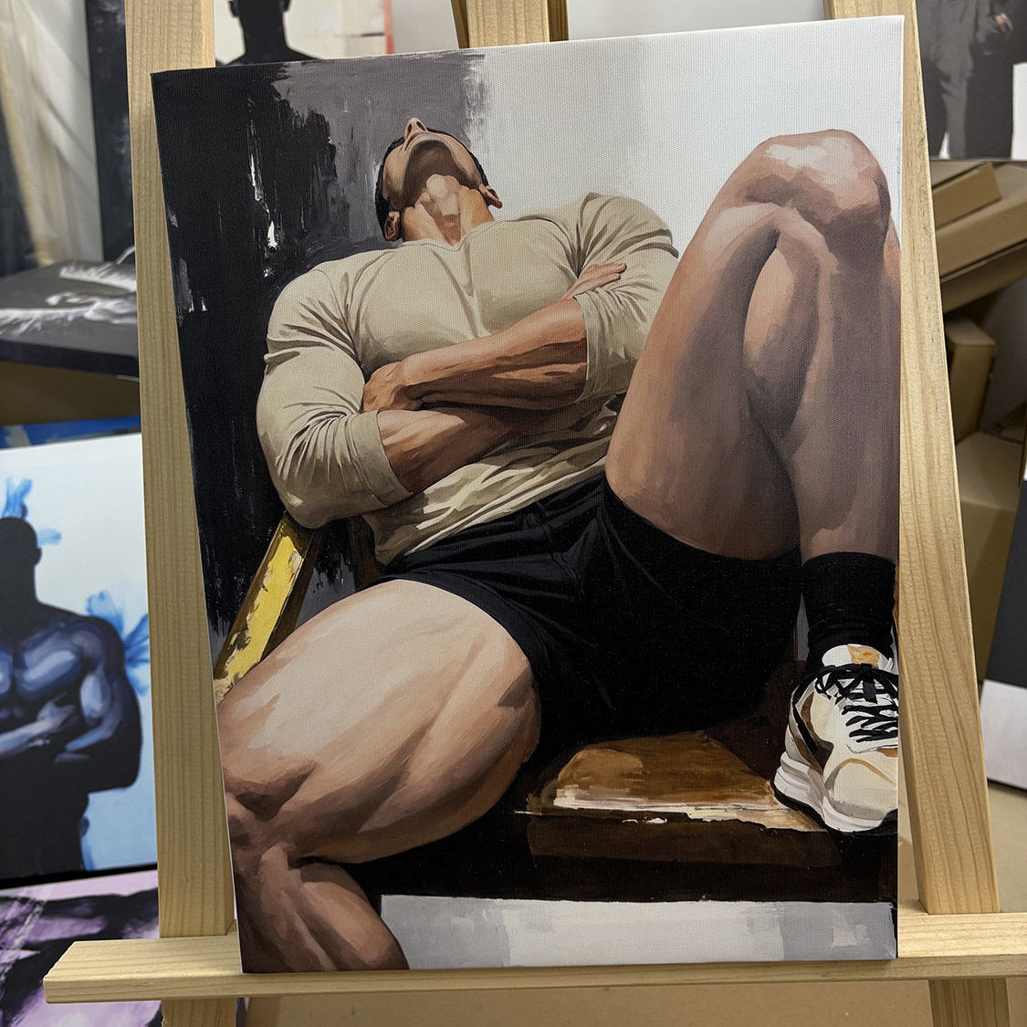 肌肉男张力抽象装饰画挂画高清微喷油画卧室靠墙男体画框艺术
