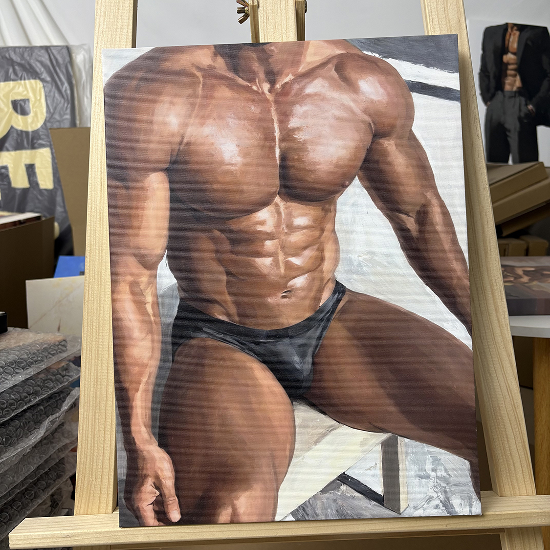 肌肉男装饰画古铜挂画喷绘油画卧室男体工作室艺术画框电表箱