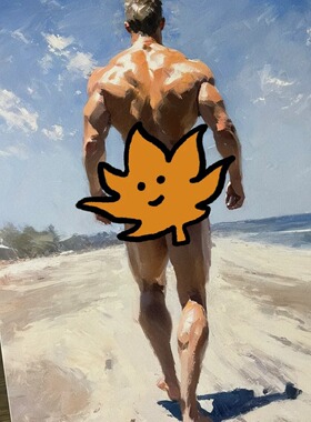 海边漫步肌肉男高清装饰画卧室挂画喷绘油画房间室内挂墙靠墙艺术
