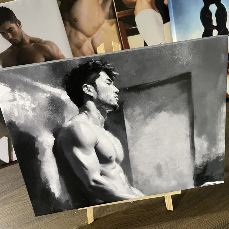 黑白痞帅男肌肉高清装饰画卧室挂画喷绘油画房间室内挂墙靠墙型男
