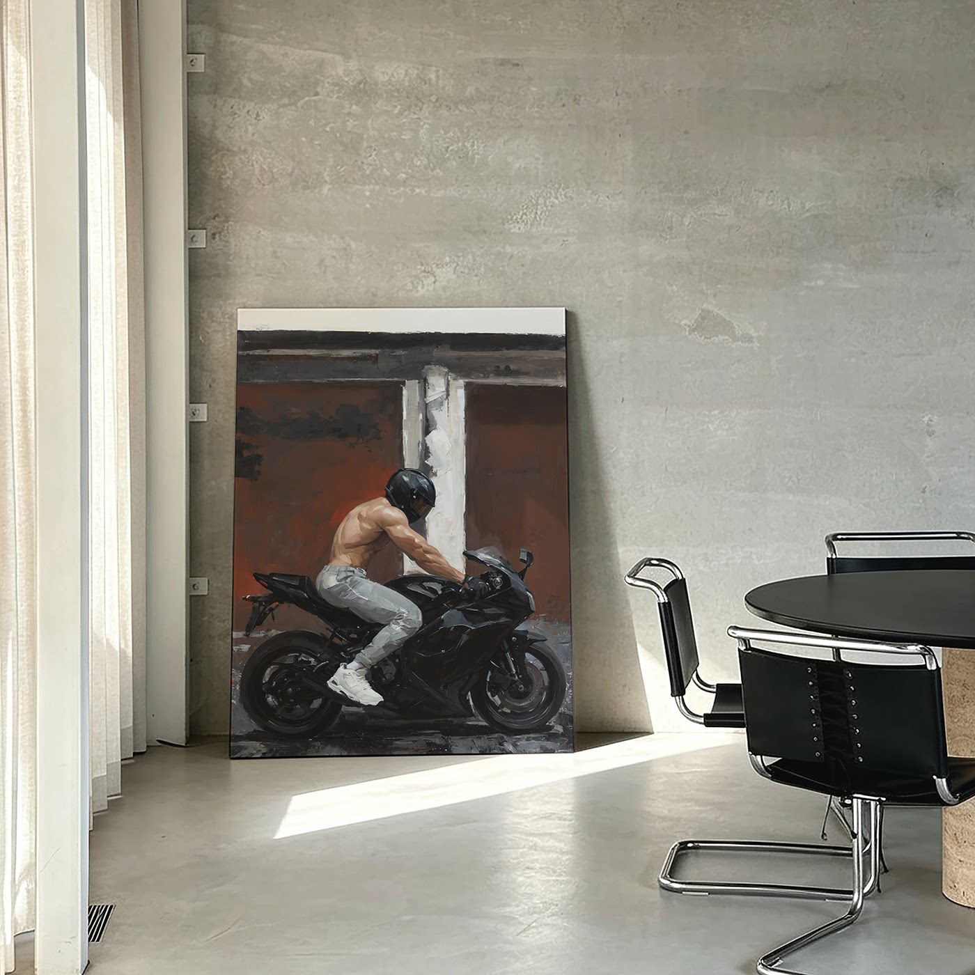 机车肌肉男高清装饰画卧室挂画喷绘油画房间室内挂墙靠墙工作室