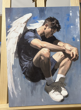 肌肉男天使系列装饰画挂画喷绘油画卧室靠墙男体工作室有型艺术